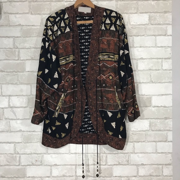 Oversized Vintage blazer boho open front beaded - Picture 1 of 4